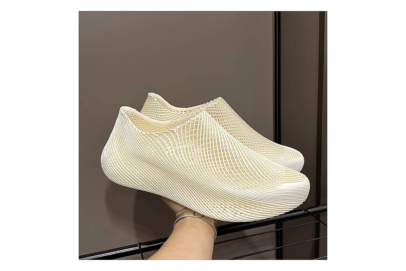 Other Cream 4D Printed Futuristic Slip-On Sneakers thumbnail 2
