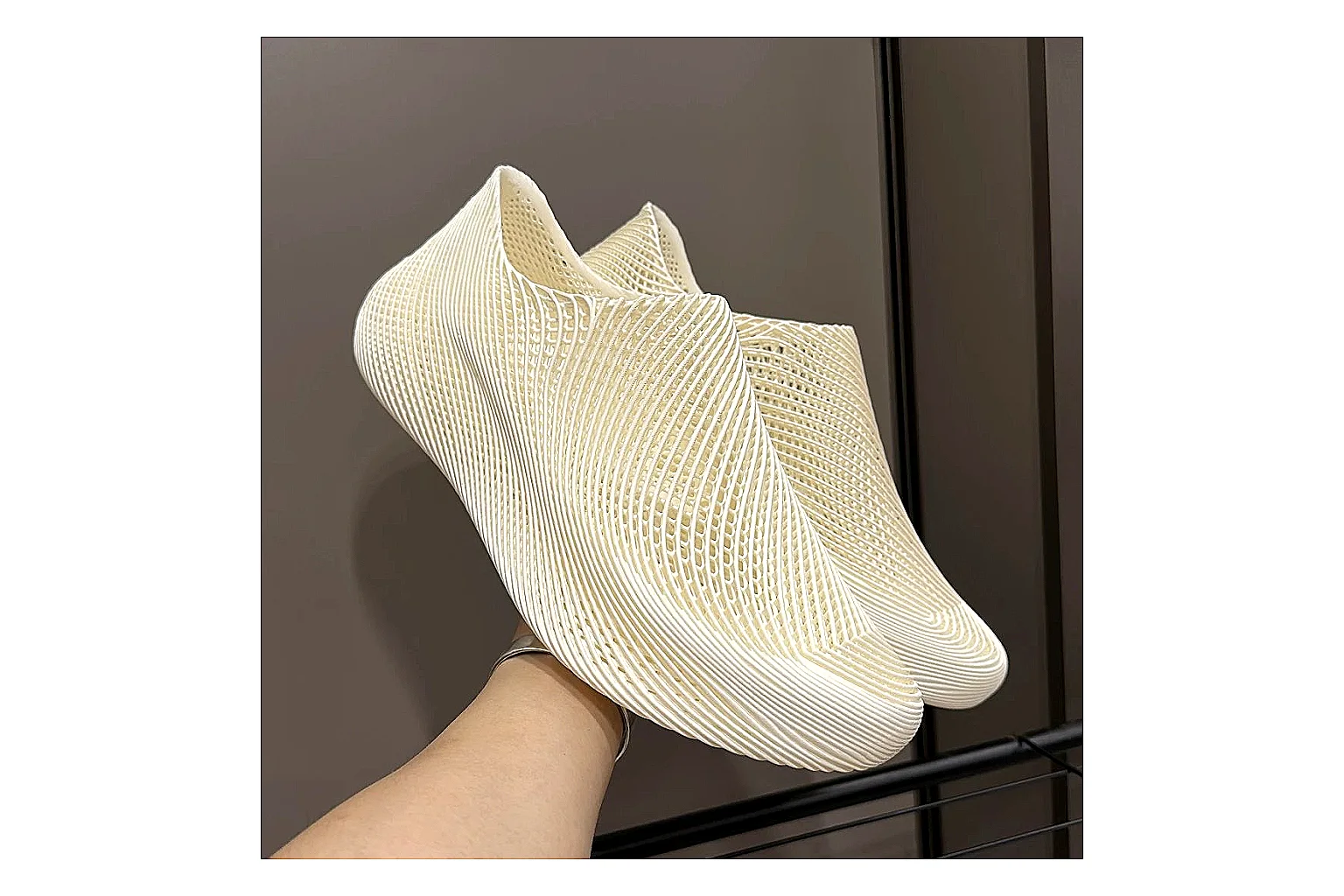 Other Cream 4D Printed Futuristic Slip-On Sneakers thumbnail 3
