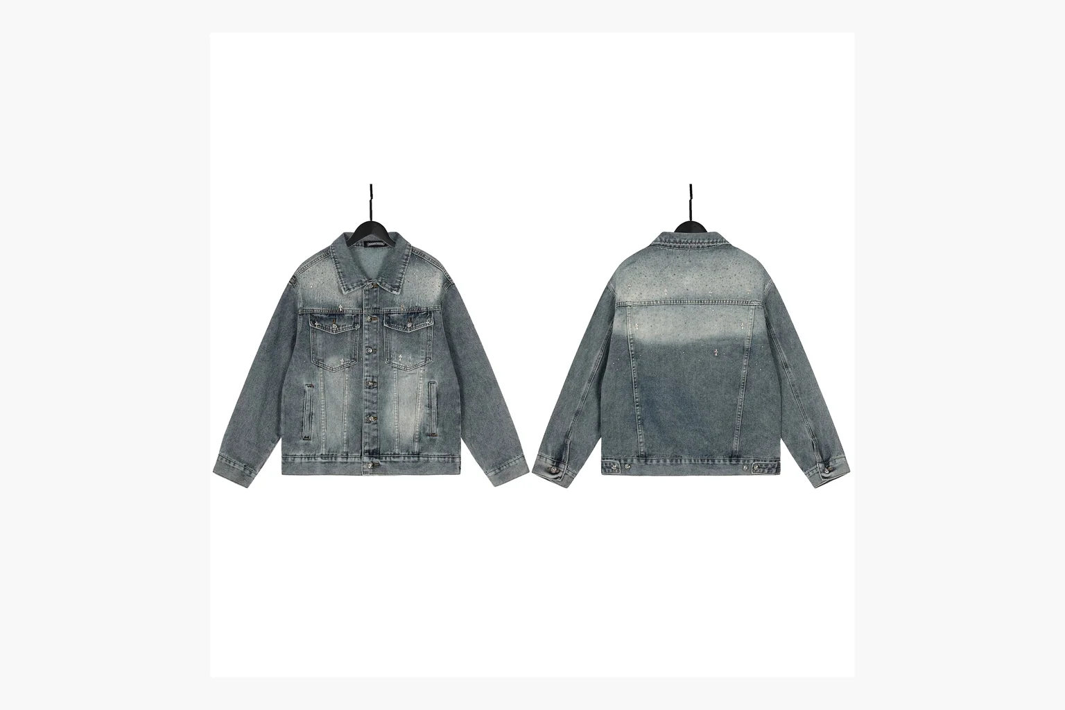 Chrome Hearts Rhinestone Denim Jacket Washed Blue Product Image