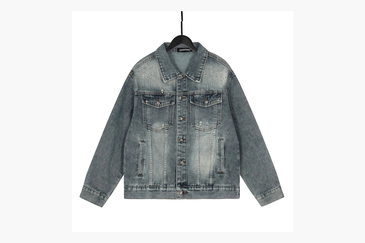 Chrome Hearts Rhinestone Denim Jacket Washed Blue Product Image thumbnail 2