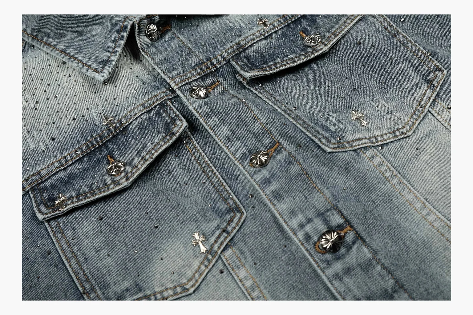 Chrome Hearts Rhinestone Denim Jacket Washed Blue Product Image thumbnail 4