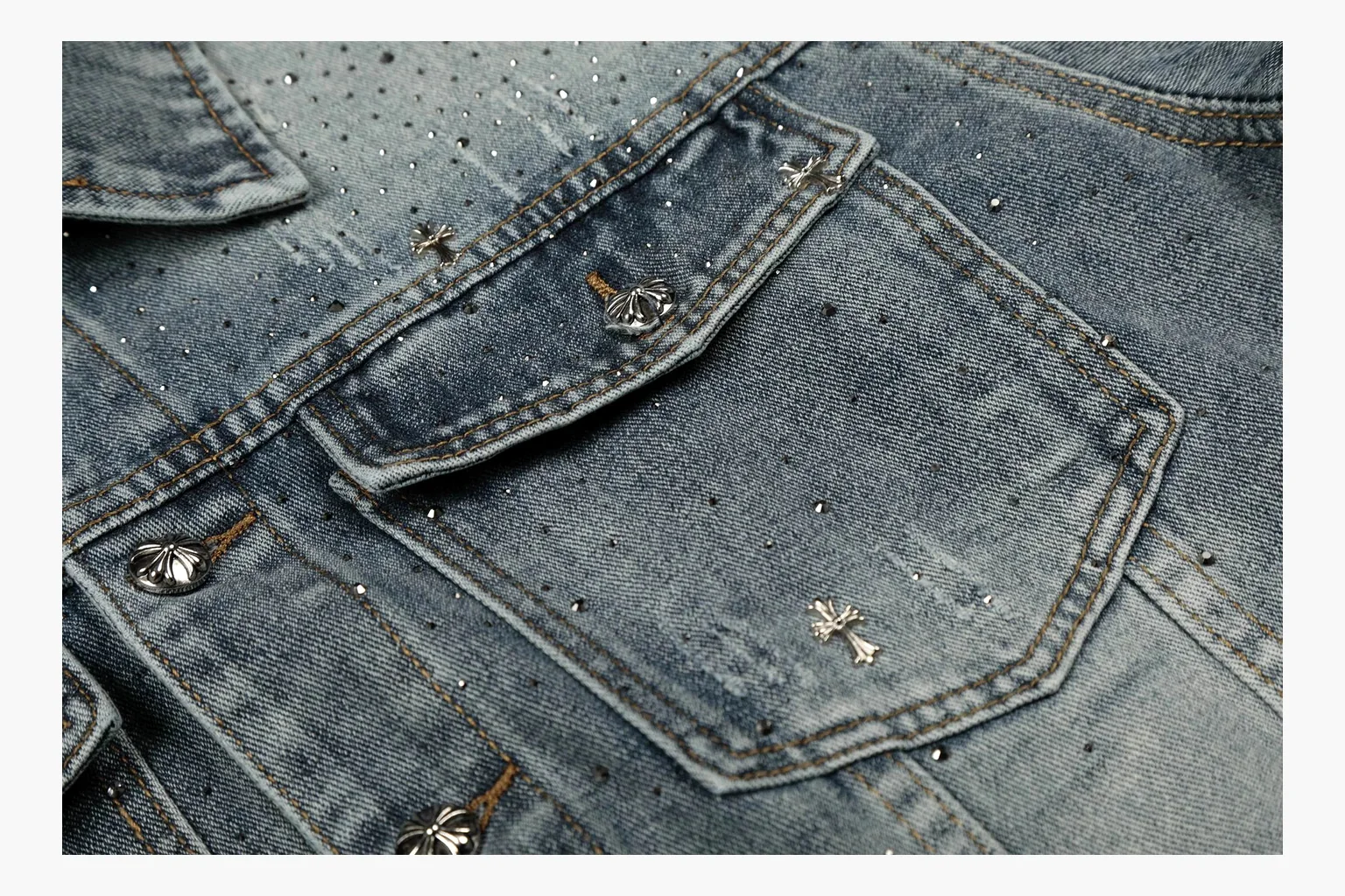 Chrome Hearts Rhinestone Denim Jacket Washed Blue Product Image thumbnail 6