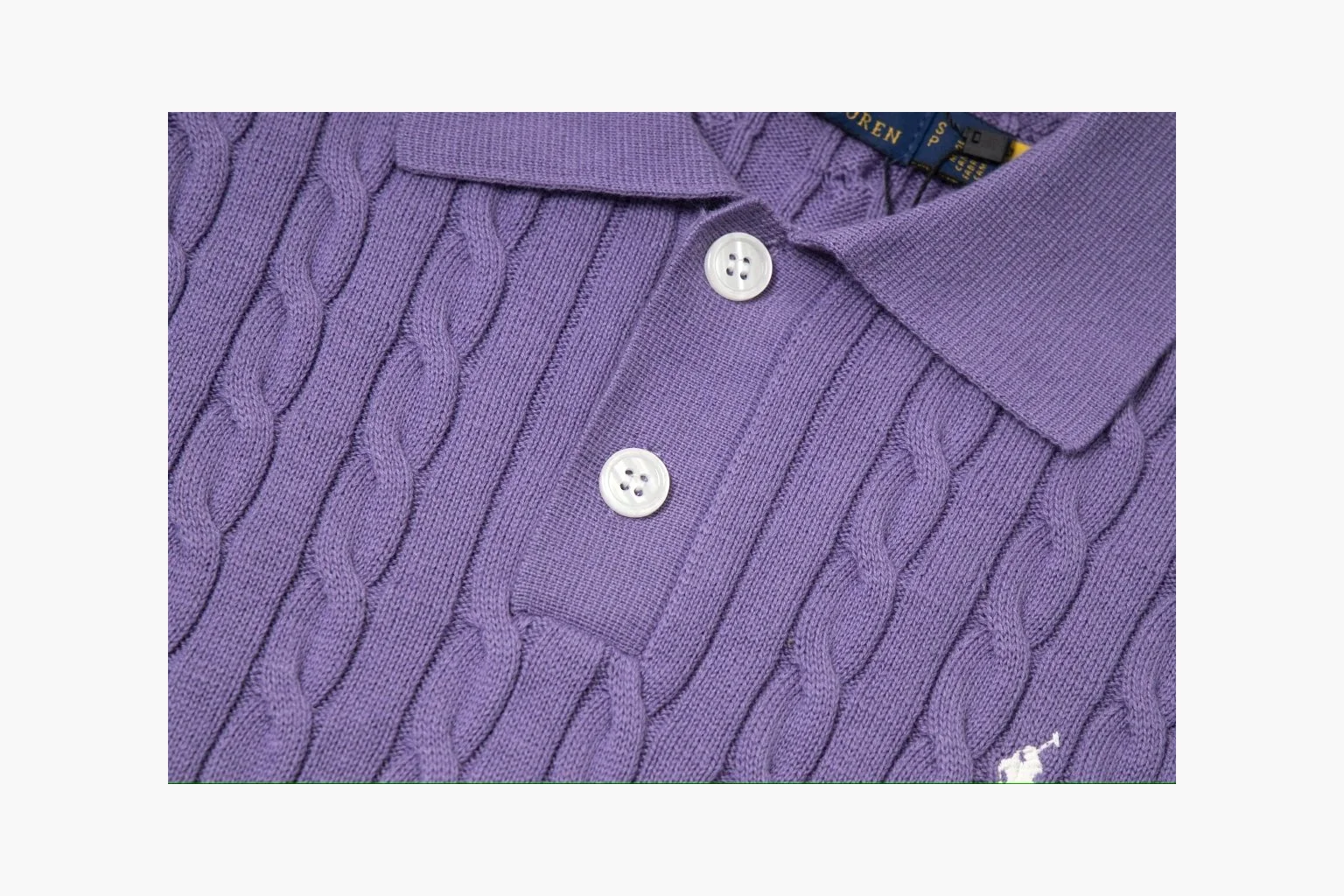 Polo Ralph Lauren Cable Knit Polo Shirt Purple Product Image thumbnail 5