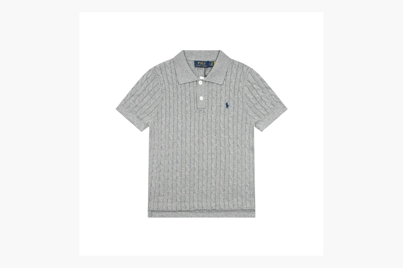 Polo Ralph Lauren Cable Knit Polo Shirt Gray Product Image