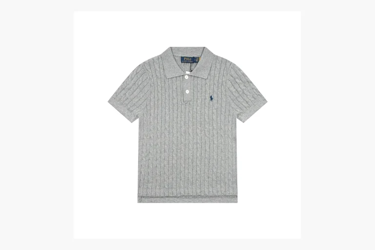 Polo Ralph Lauren Cable Knit Polo Shirt Gray Product Image
