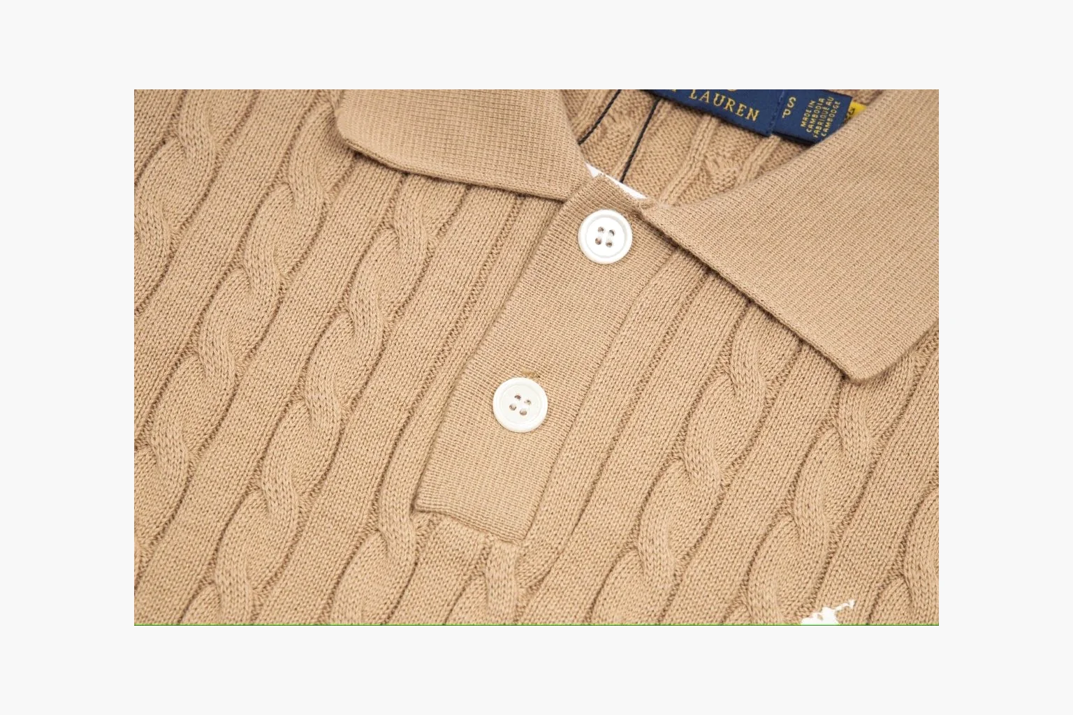 Polo Ralph Lauren Cable Knit Polo Shirt Tan Product Image thumbnail 4