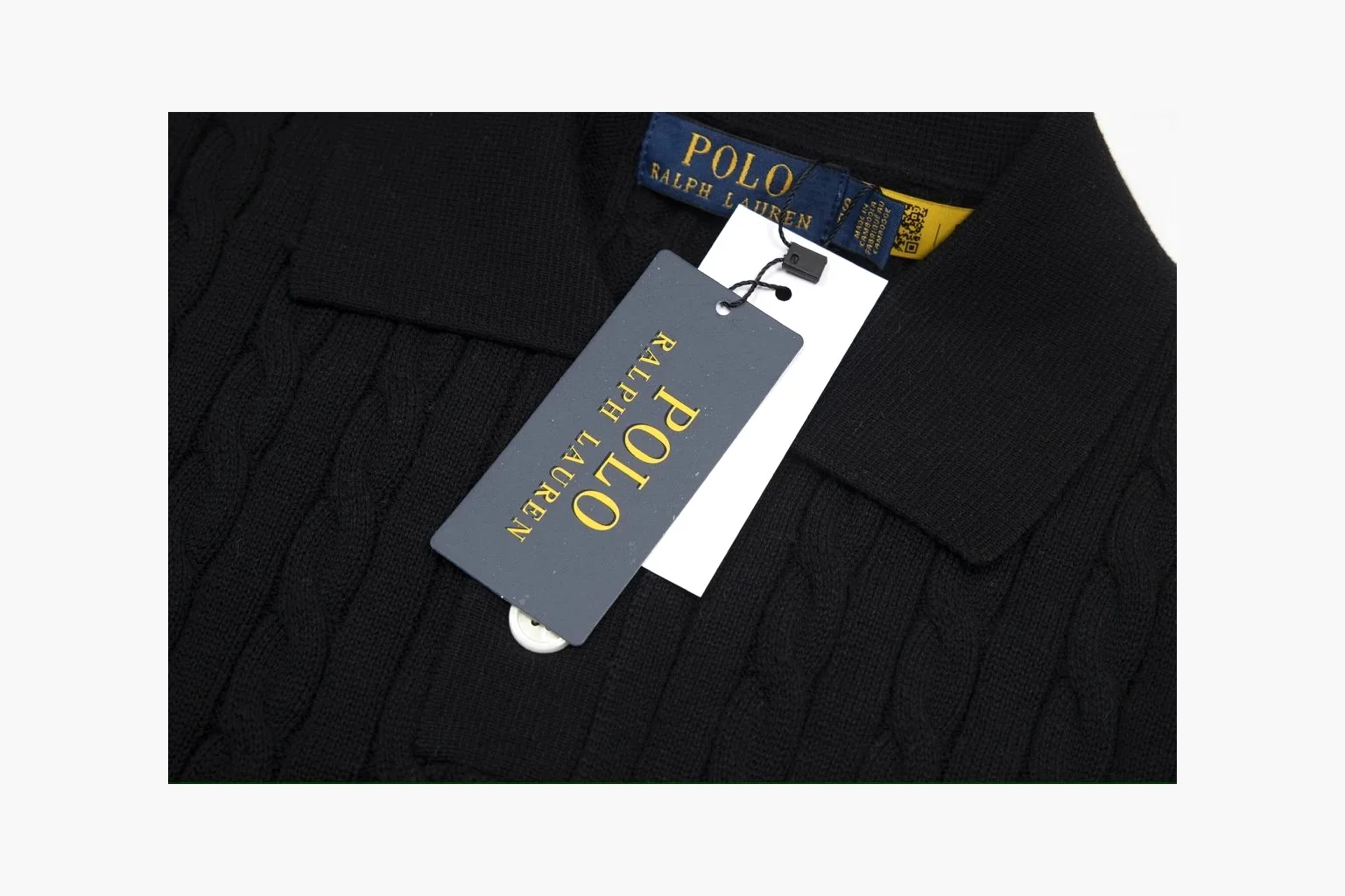 Polo Ralph Lauren Cable Knit Polo Shirt Black Product Image thumbnail 3