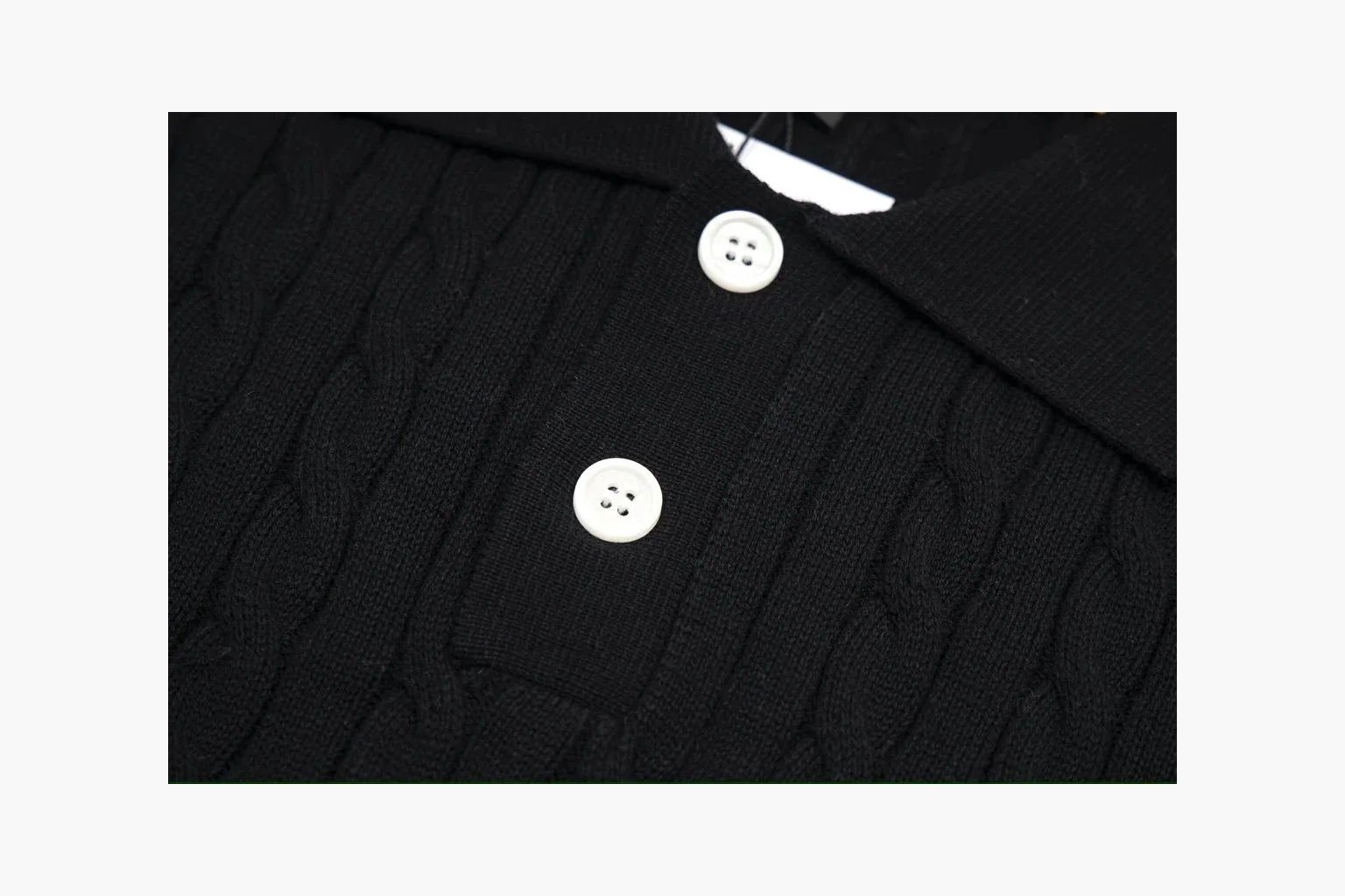 Polo Ralph Lauren Cable Knit Polo Shirt Black Product Image thumbnail 5