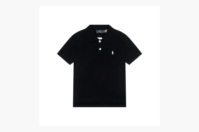 Polo Ralph Lauren Cable Knit Polo Shirt Black Product Image
