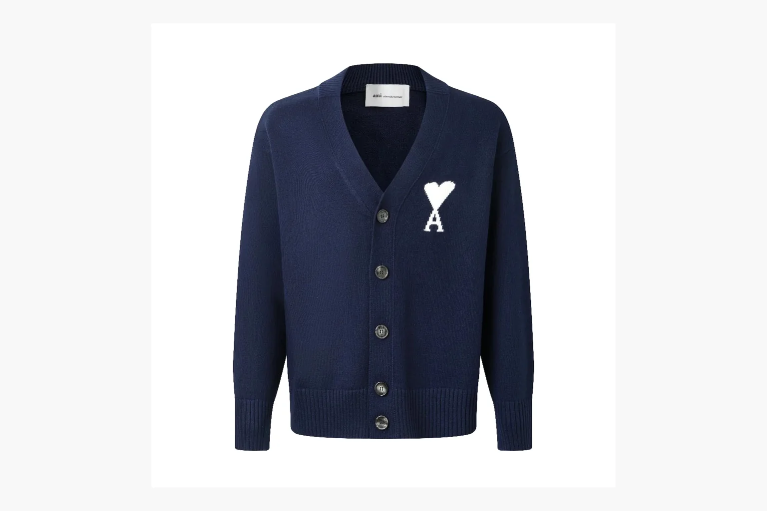 Ami Heart V-Neck Cardigan Navy Product Image