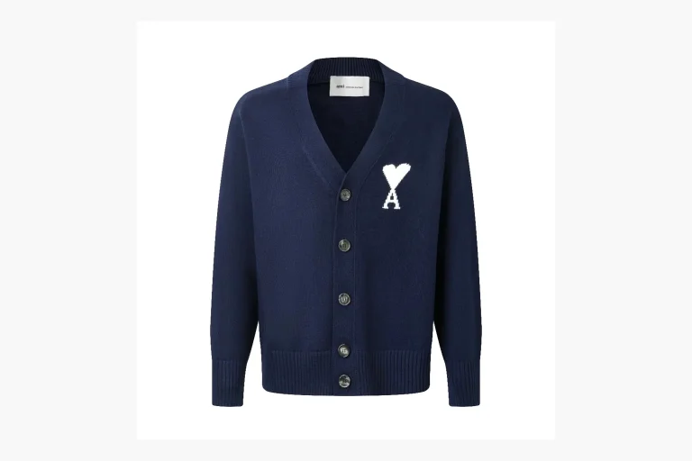 Ami Heart V-Neck Cardigan Navy Product Image