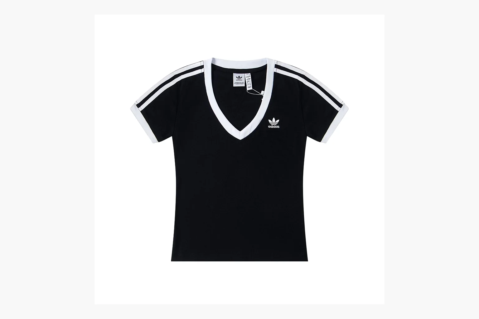 Adidas V-Neck Ringer T-Shirt Black White Product Image