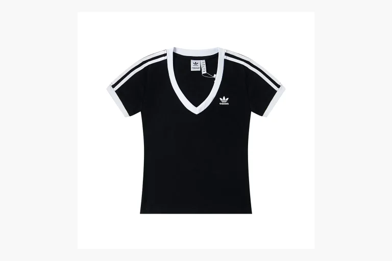 Adidas V-Neck Ringer T-Shirt Black White Product Image