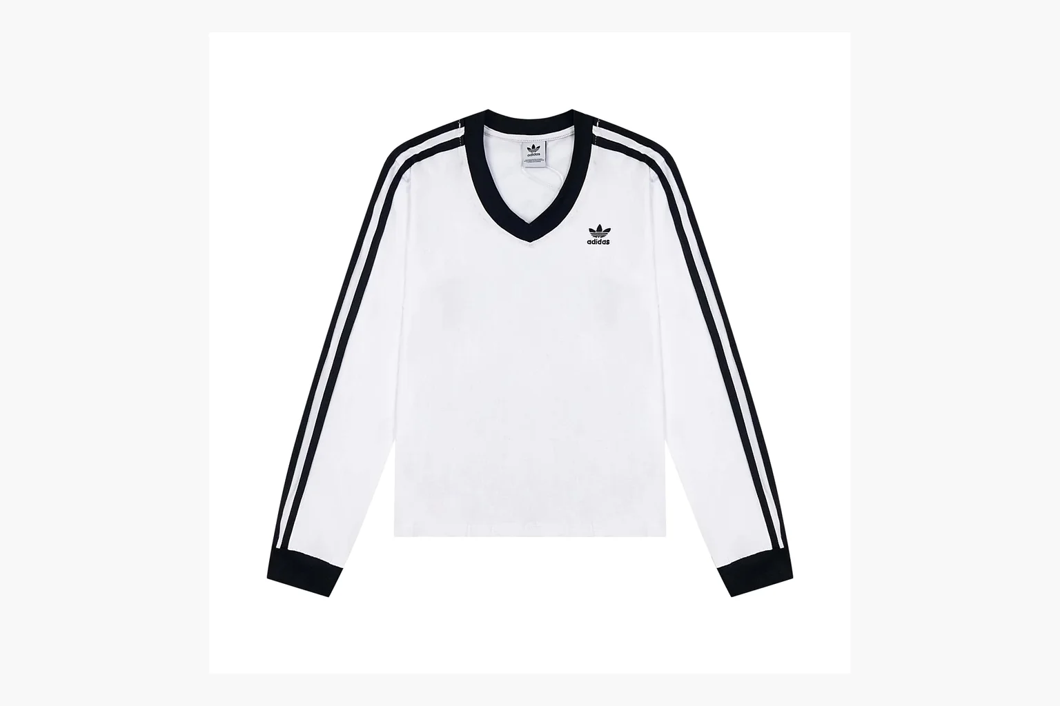 Adidas V-Neck Long Sleeve Top White Black Product Image