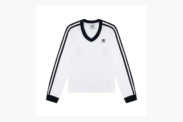 Adidas V-Neck Long Sleeve Top White Black Product Image