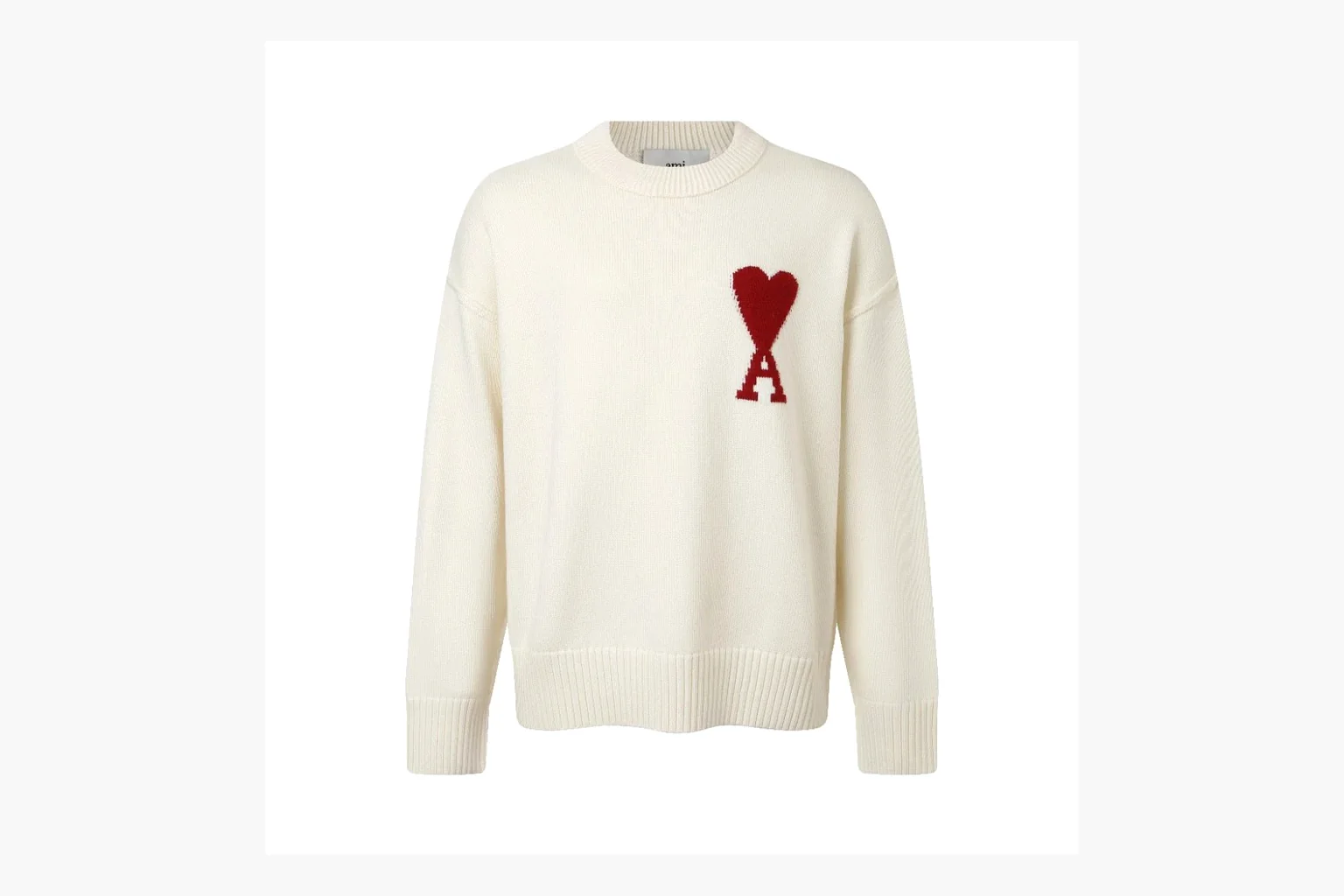 Ami Red Heart Crewneck Sweater Cream Product Image