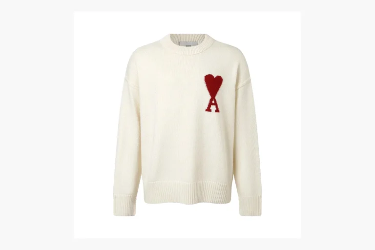 Ami Red Heart Crewneck Sweater Cream Product Image