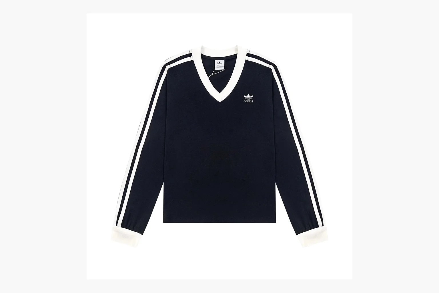 Adidas V-Neck Long Sleeve Top Navy White Product Image