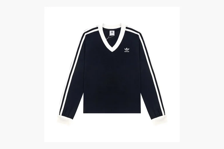 Adidas V-Neck Long Sleeve Top Navy White Product Image