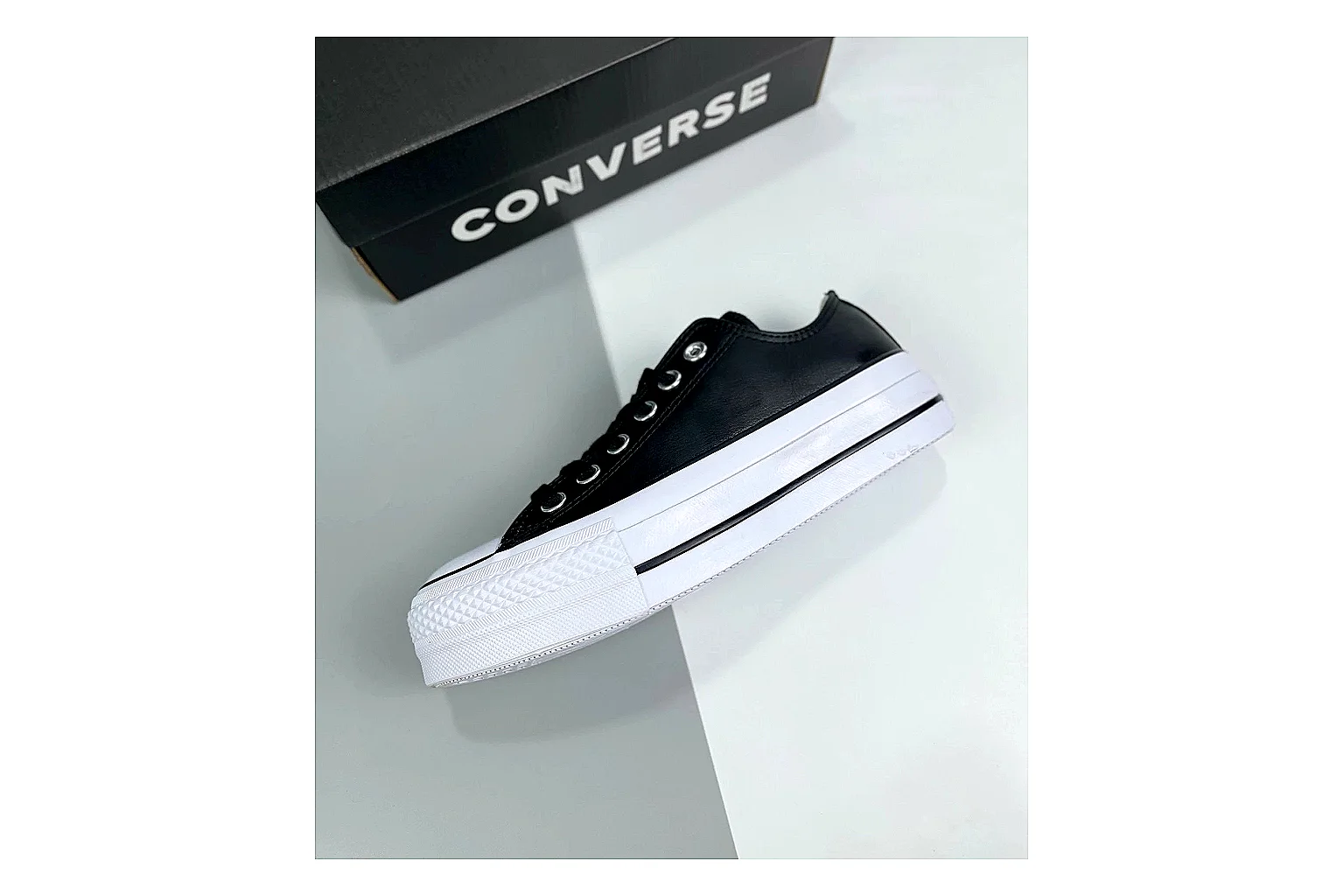 Converse All Star Lift Black Leather Platform Low Top thumbnail 2