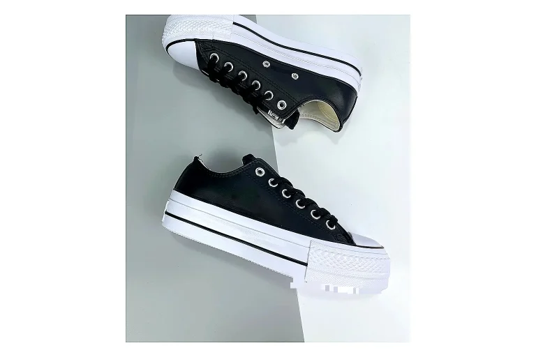 Converse All Star Lift Black Leather Platform Low Top