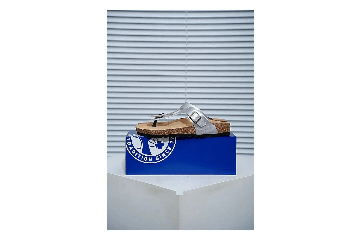Birkenstock Cream Buckle Cork Slide Product Image