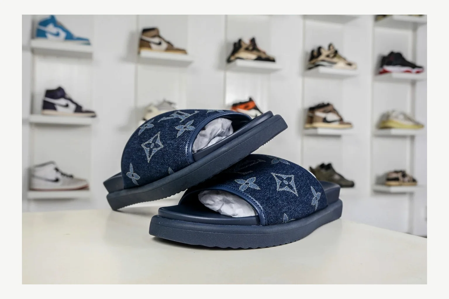 Miu Miu Navy Denim Slide Product Image thumbnail 4