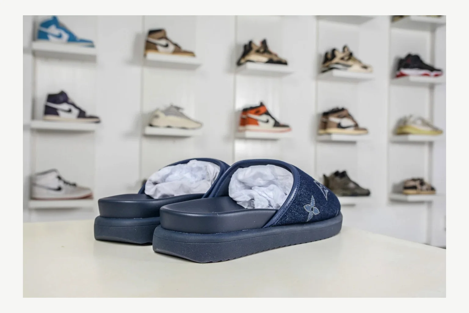 Miu Miu Navy Denim Slide Product Image thumbnail 6