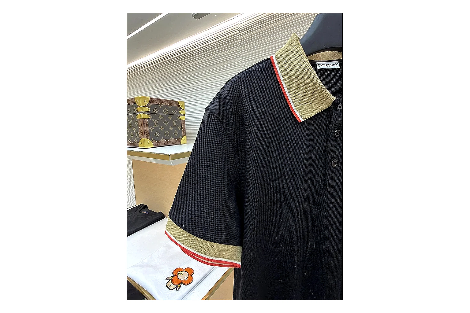 find list Moncler Contrast Collar Polo Black Cream Polo Shirt product image thumbnail 4