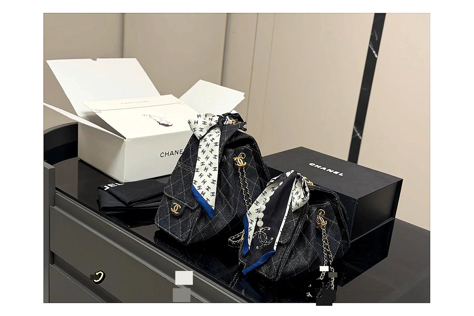 Chanel Quilted Chain Bag Black Blue Product Image