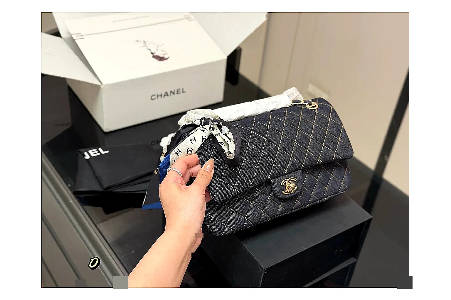 Chanel Quilted Flap Bag Black Navy Product Image
