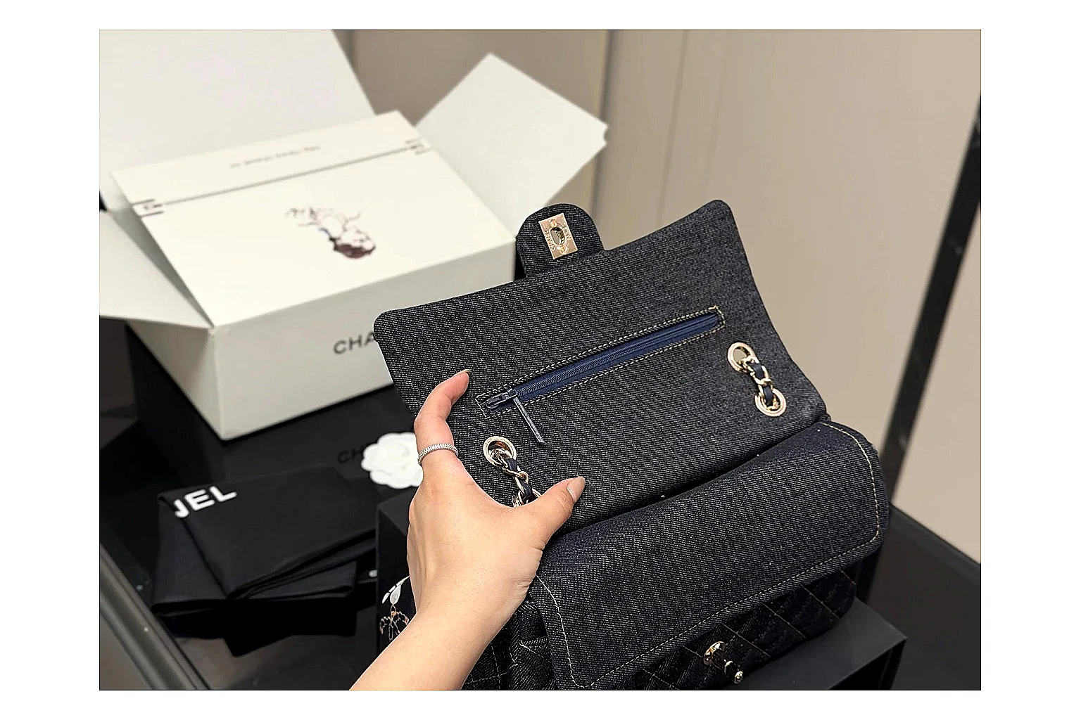 Chanel Quilted Flap Bag Black Navy Product Image thumbnail 3