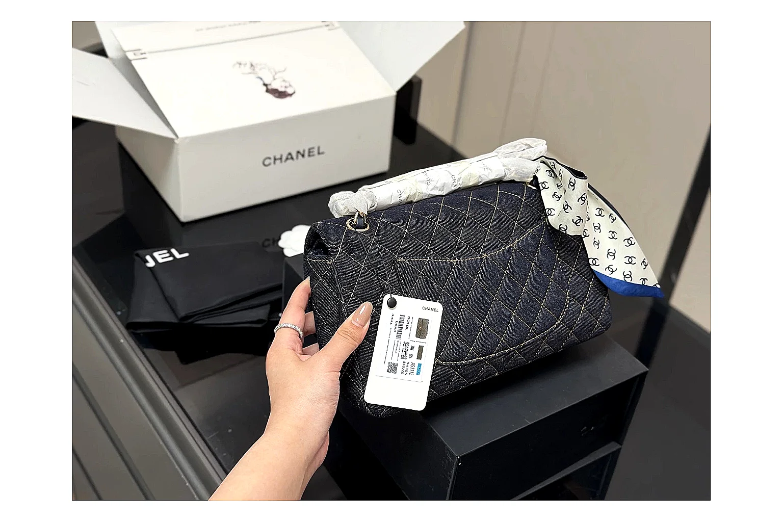 Chanel Quilted Flap Bag Black Navy Product Image thumbnail 4