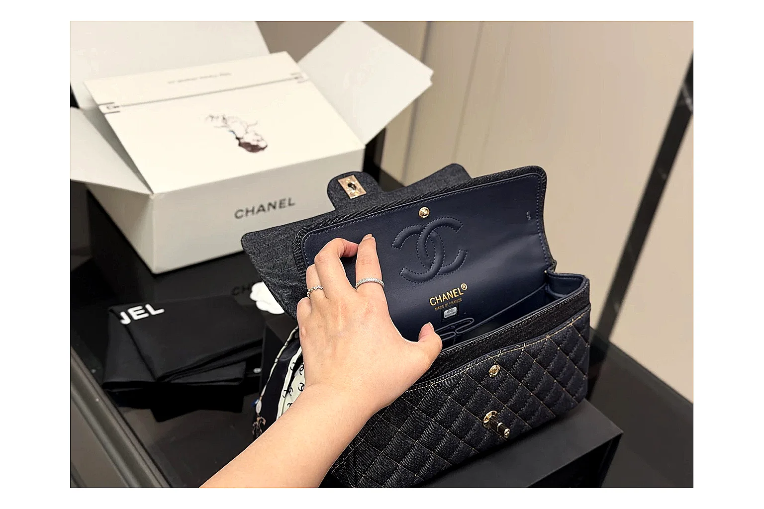 Chanel Quilted Flap Bag Black Navy Product Image thumbnail 5