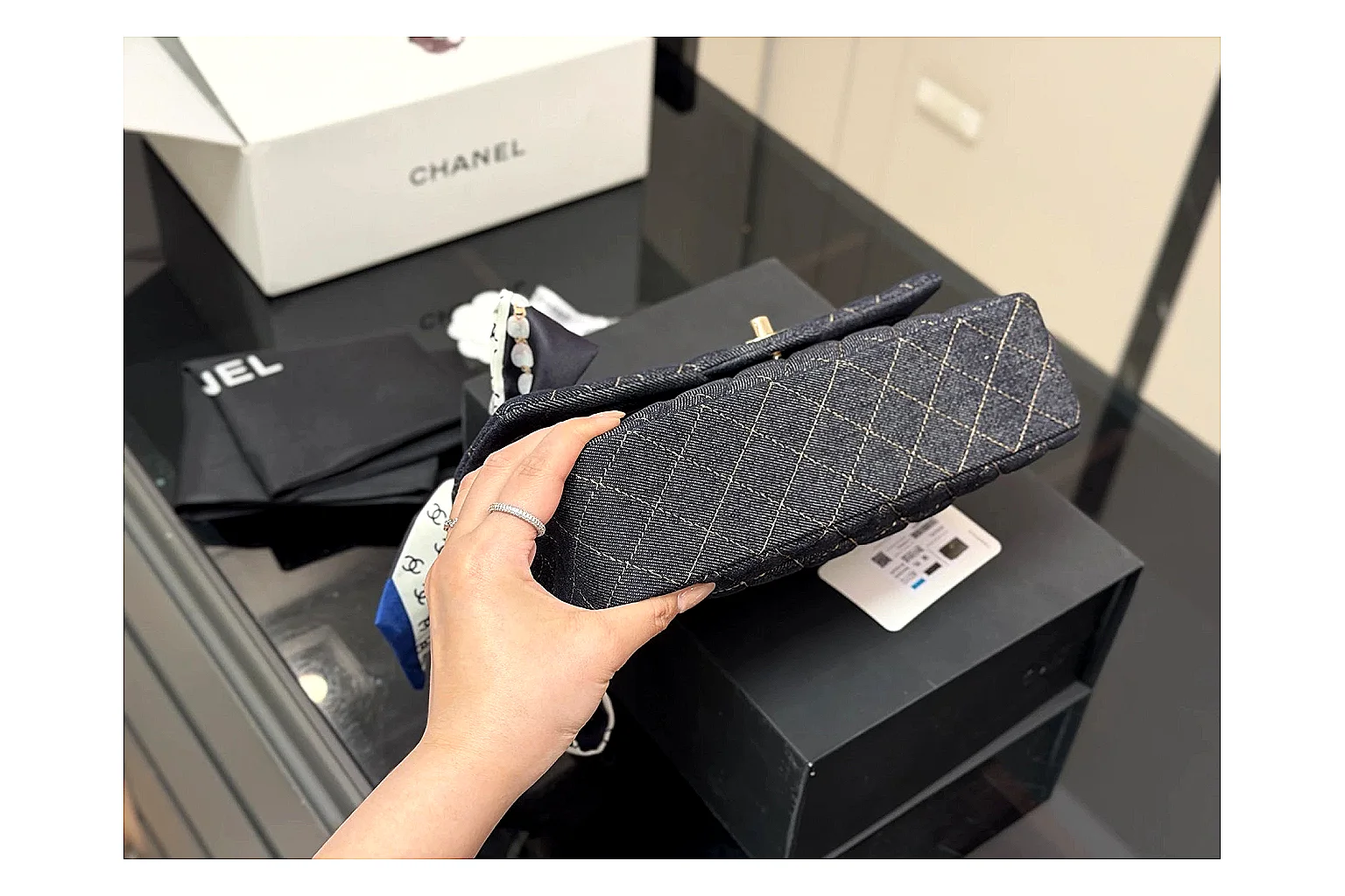 Chanel Quilted Flap Bag Black Navy Product Image thumbnail 6