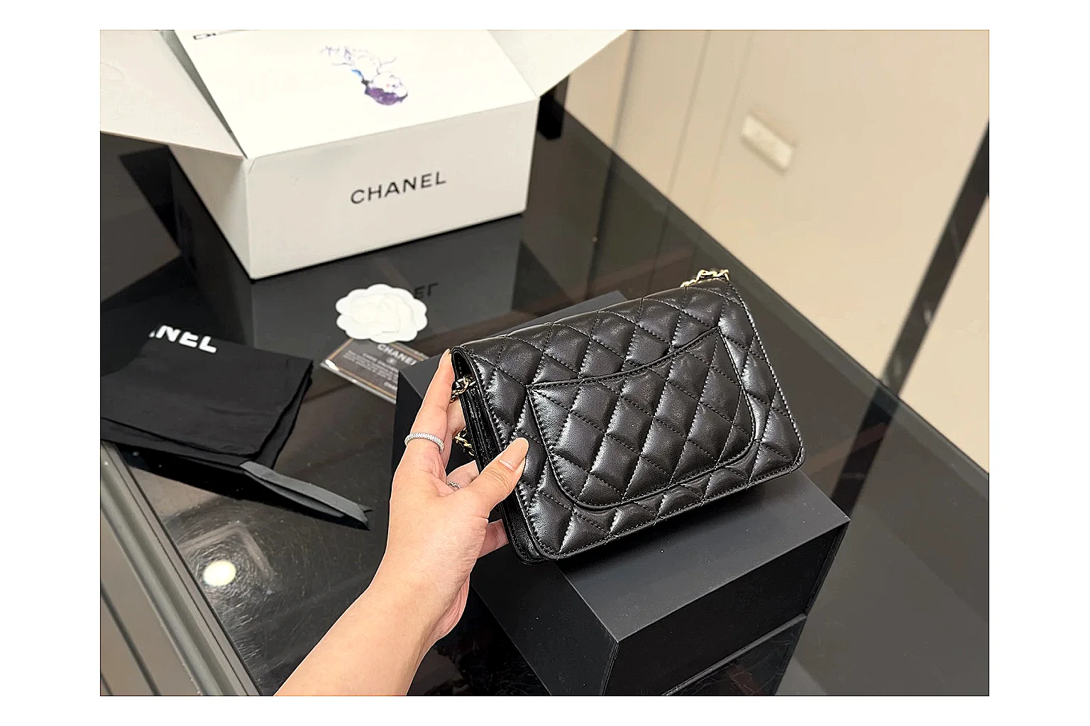 Chanel Quilted Wallet Bag Black Floral Product Image thumbnail 6